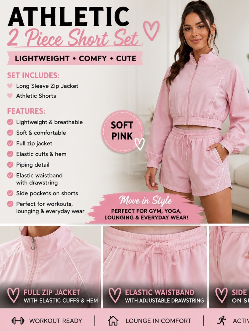 Light Pink Athletic 2 Piece Short Set 💕
Size Large fits like small/medium